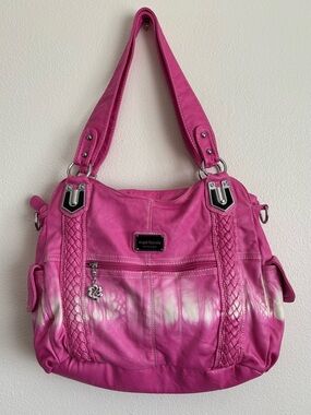 Angel Barcelo Pink White Tie-Dye Multi Pocket Shoulder Bag